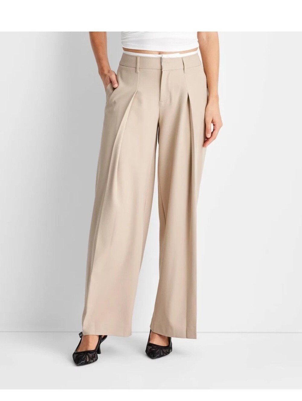 Future Collective Women's Mid-Rise Wide Leg Contrast Waistband Trousers SIZE XL